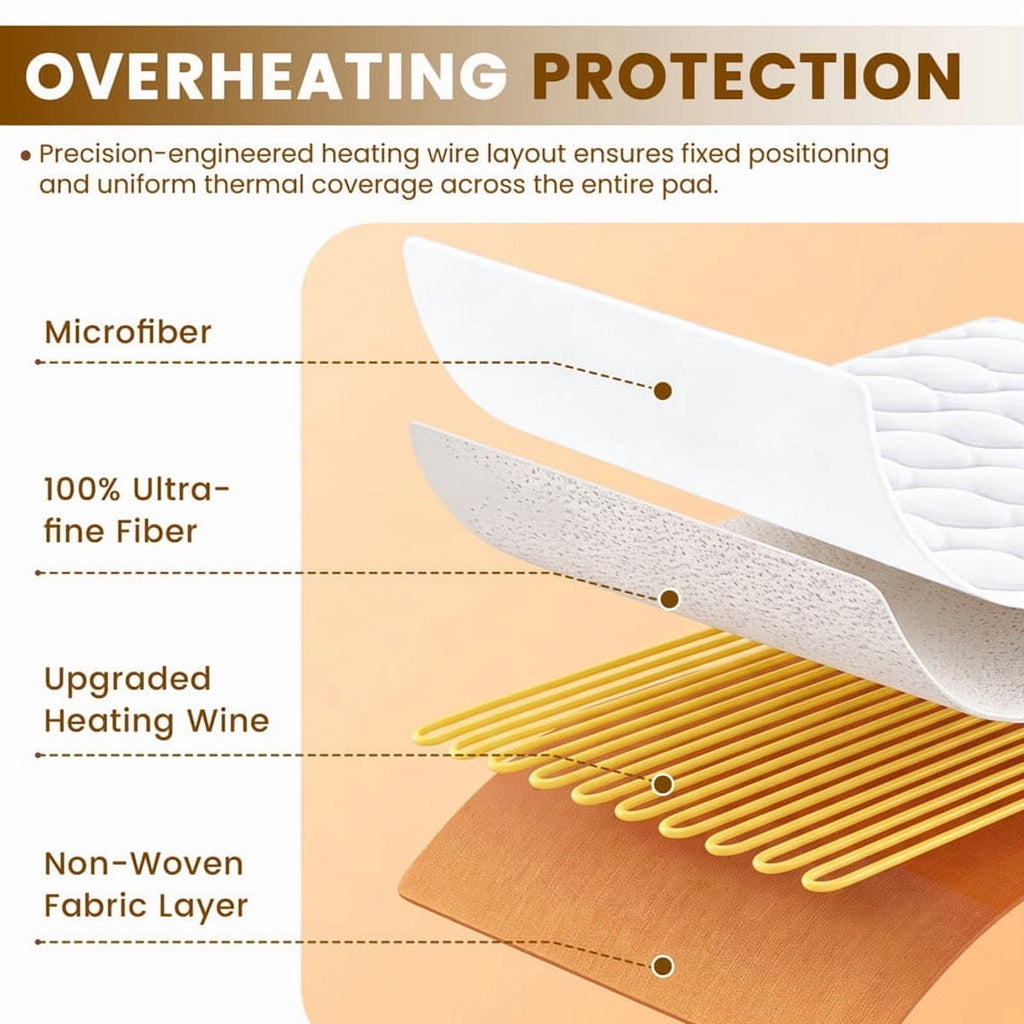 Vccoem California King Heated Mattress Pad, Electric Mattress Pad with 9 Heat Settings & 4 Auto-Off Timers, Dual Controllers, Machine Washable, White