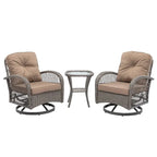 3-Piece Outdoor Swivel Rocker Conversation Set With Tempered Glass Coffee Table