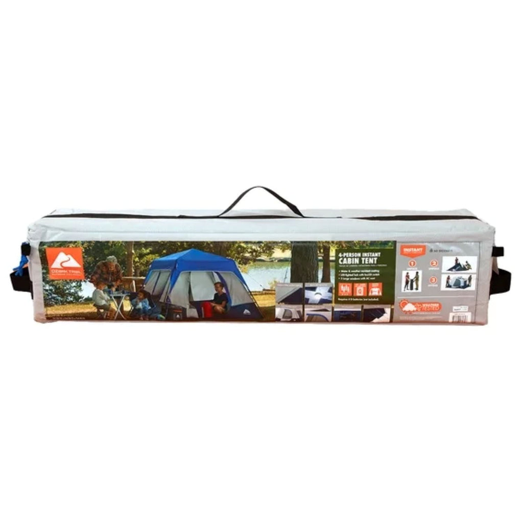 Ozark Trail 8 ft x 7 ft 4-Person Instant Cabin Tent with LED Lighted Hub, Blue/Gray, 19 lb