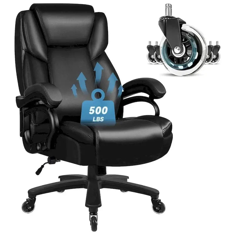 Bossin Big & Tall Executive Office Chair, 500-lb Capacity, PU Leather - Adjustable Lumbar Support