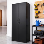 Ktaxon 71"H Metal Garage Storage Cabinet, Heavy Duty Steel Utility Locker with 5 Adjustable Shelves, for Home, Office, Warehouse, Garage, Black