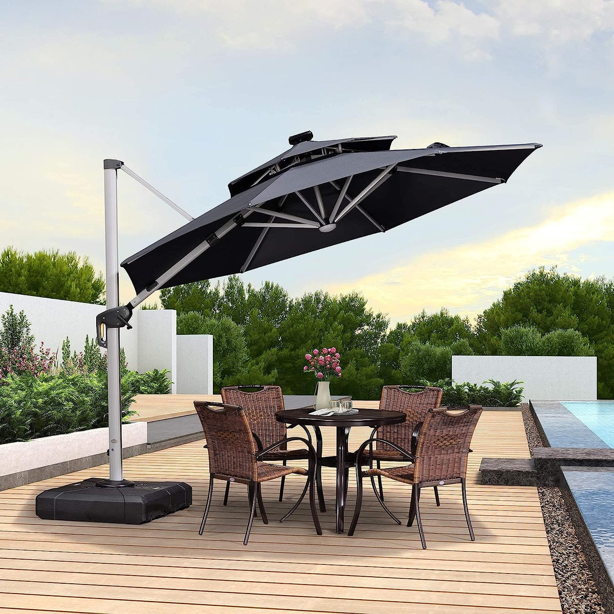12ft Solar LED Cantilever Patio Umbrella