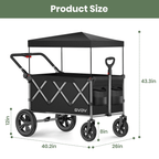 GVDV Wagon Stroller for Kids, 3-in-1 Collapsible Double Stroller Wagon for Toddlers with Removable Canopy, 5-Point Harness, Pull & Push Handle and