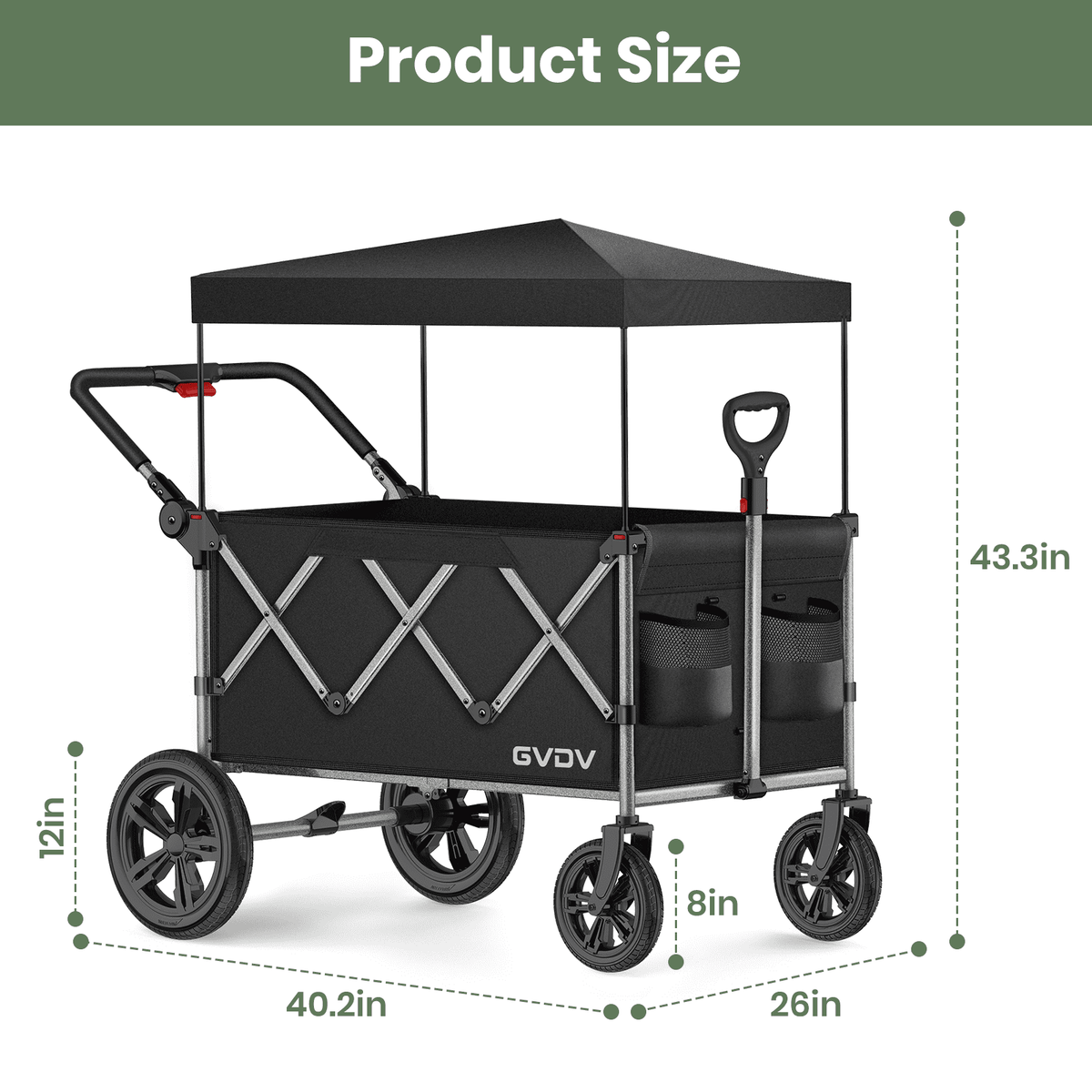GVDV Wagon Stroller for Kids, 3-in-1 Collapsible Double Stroller Wagon for Toddlers with Removable Canopy, 5-Point Harness, Pull & Push Handle and