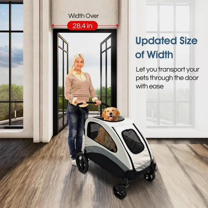 Poloma Foldable Dual-Pet Stroller, Gray, 120lbs - GS-307Z