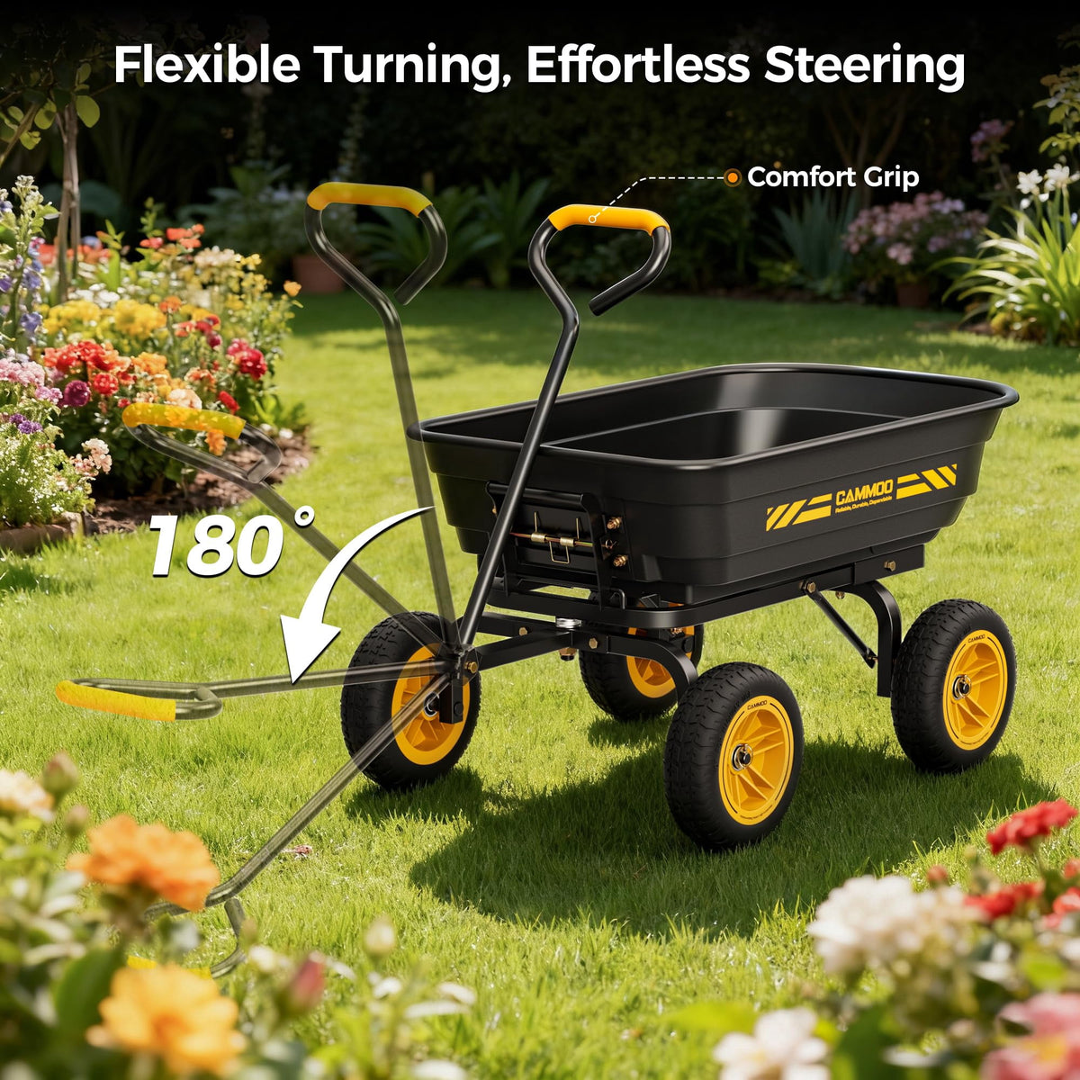 CAMMOO 600 lbs Utility Heavy-Duty Garden Dump Cart 4 Cu.Ft with 10" NO-FLAT TIRES for Landscaping Gardening