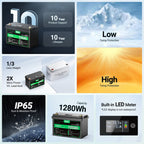 12 Volt 100Ah Lithium Iron Phosphate Battery with LED Meter, LiFePO4 Battery, 10 Year Lifetime, Low & High Temp Protection