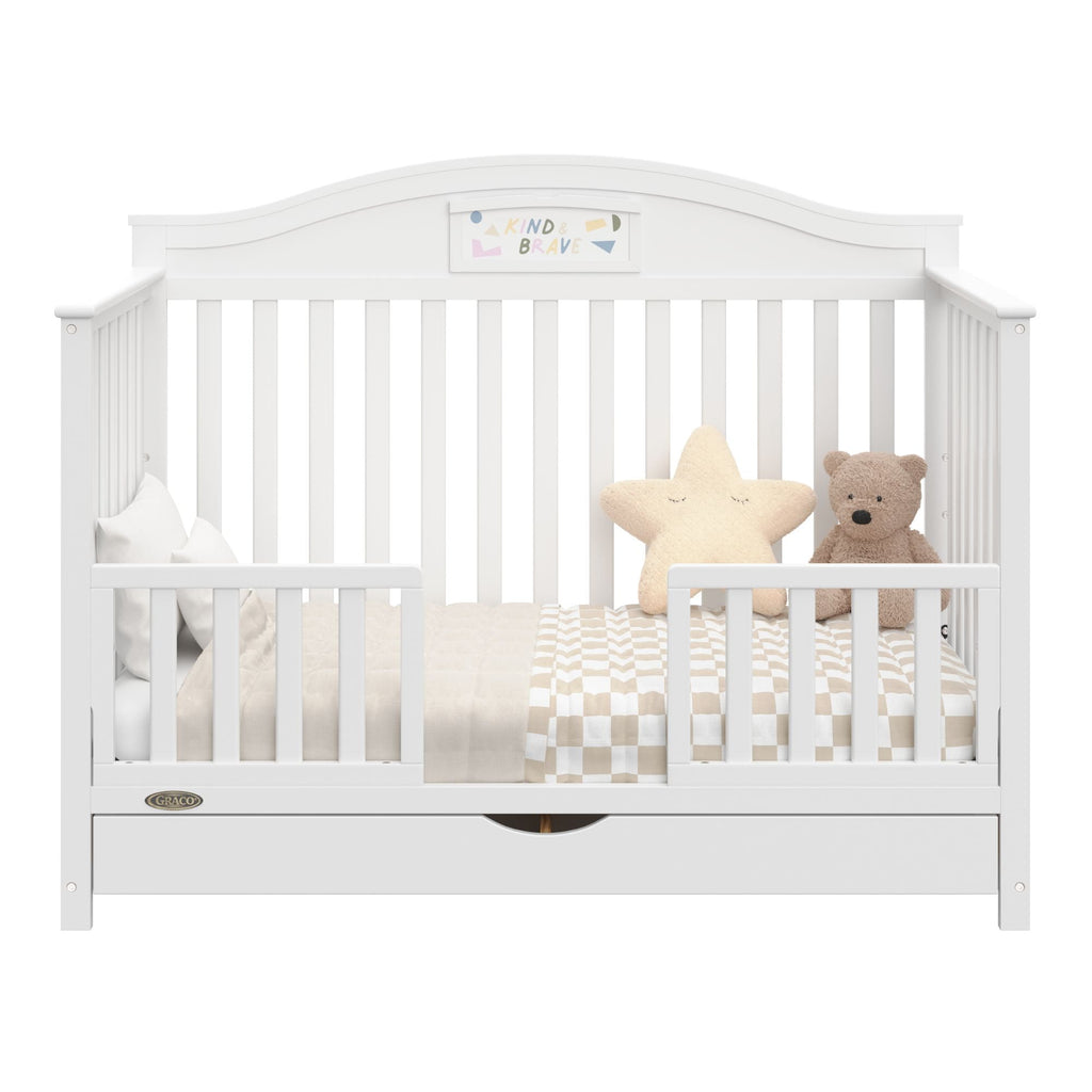Graco Story 5-in-1 Convertible Baby Crib with Drawer and Reversible Headboard, White
