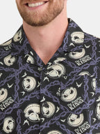 Nightmare Before Christmas Men's and Big Men's Print Button-Up Cotton Shirt with Short Sleeves, Sizes XS-3XL
