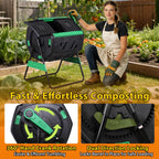 HomGarden 53-Gal Composting Tumbler Dual Chamber Rotating Compost Bin W Sliding Doors & Handle, BPA Free for Outdoor Garden