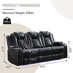 Power Reclining Living Room Sofa, 3 Seats, Faux Leather, 82 Inches Wide - Dual Recliners