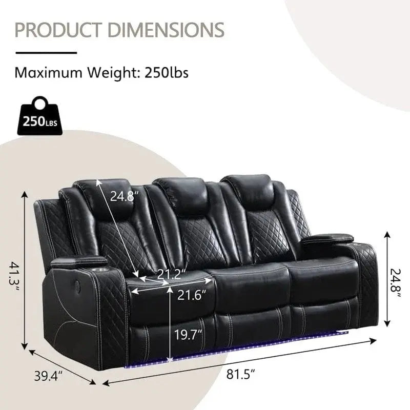 Power Reclining Living Room Sofa, 3 Seats, Faux Leather, 82 Inches Wide - Dual Recliners