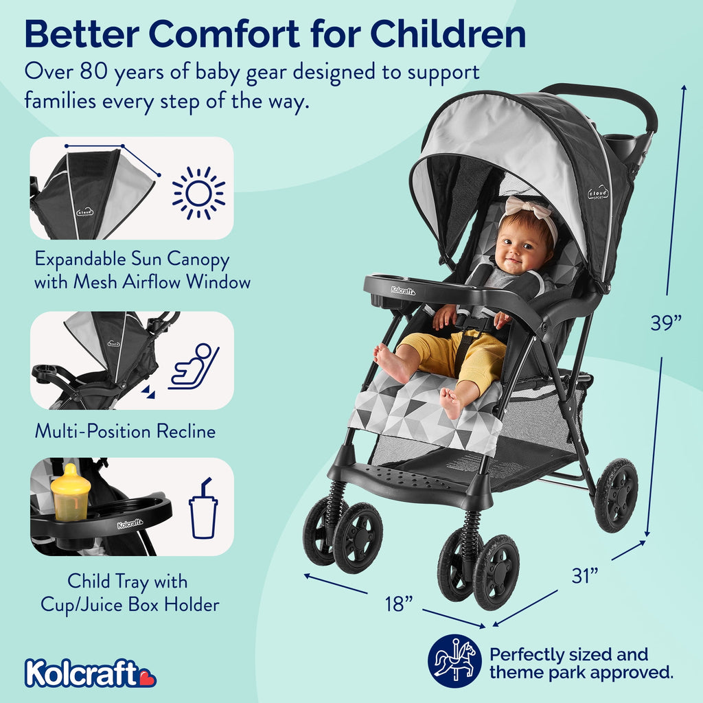 Kolcraft Cloud Sport Lightweight Stroller for Toddlers and Babies, Gray/Black