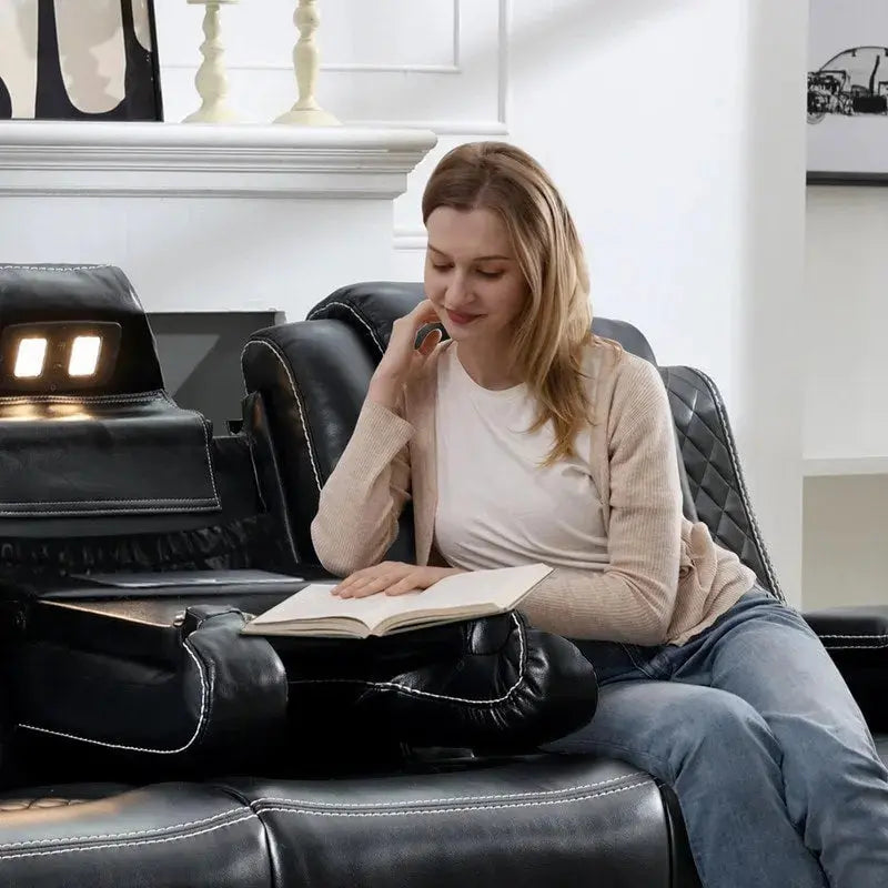Power Reclining Living Room Sofa, 3 Seats, Faux Leather, 82 Inches Wide - Dual Recliners