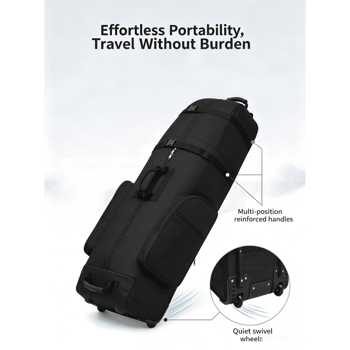 DKTIOP Golf Travel Bag with Wheels, Lockable Zipper Soft Sided Golf Club Airline Bag, Waterproof Wear Resistant 900D Oxford Polyester Golf Bag with