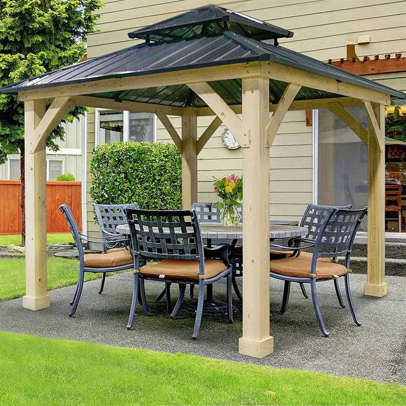 Hardtop Patio Gazebo, 10 x 10 FT, Gray, Wood And Steel