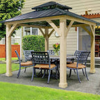 Hardtop Patio Gazebo, 10 x 10 FT, Gray, Wood And Steel