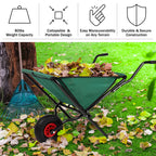 Pure Garden Folding Wheelbarrow with 80lb Capacity and Storage Pouches