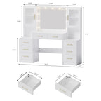 UGTOO LED Makeup Vanity Desk With Mirror, 58.27in, 10 Adjustable LED Bulbs, 8 Drawers, 2 Cabinets, White