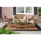 Hampton Bay Rosemont Light Brown Steel Wicker Stackable Outdoor Patio Lounge Chair With Putty Tan Cushion - 65-91-1BR-996
