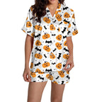 ChenYiFH Halloween Pajama Sets For Women 2 Piece Pumpkin Print Shirts And Pajamas Shorts Button Down Short Sleeve Sleepwear Black S