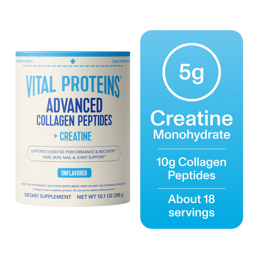4 pack) Vital Proteins Advanced Collagen Peptides Plus Creatine Monohydrate Powder, Supports Exercise Performance & Recovery, Unflavored, 10.1 oz