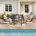 4-Piece steel Patio Furniture Set, Outdoor Leisure Table & Chair Combination with Tempered Glass Coffee Table, Ideal for Porch, Garden & Lawn Black