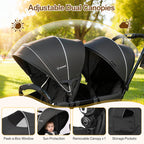 Vomeast Double Stroller for Twins, Foldable Lightweight Travel Stroller for Infant and Toddler, 5-Point Harness, Adjustable Canopy & Reclining Seat