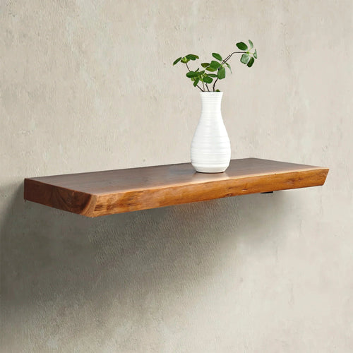 1 Piece Teak Wood Live Edge Rustic Floating Wall Shelf - 24, 36, 42
