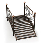 Ktaxon 3.3ft Wrought Iron Garden Footbridge with Flat Top Railings & Spherical Finials, Ornamental Pond Bridge for Yard Antique Bronze