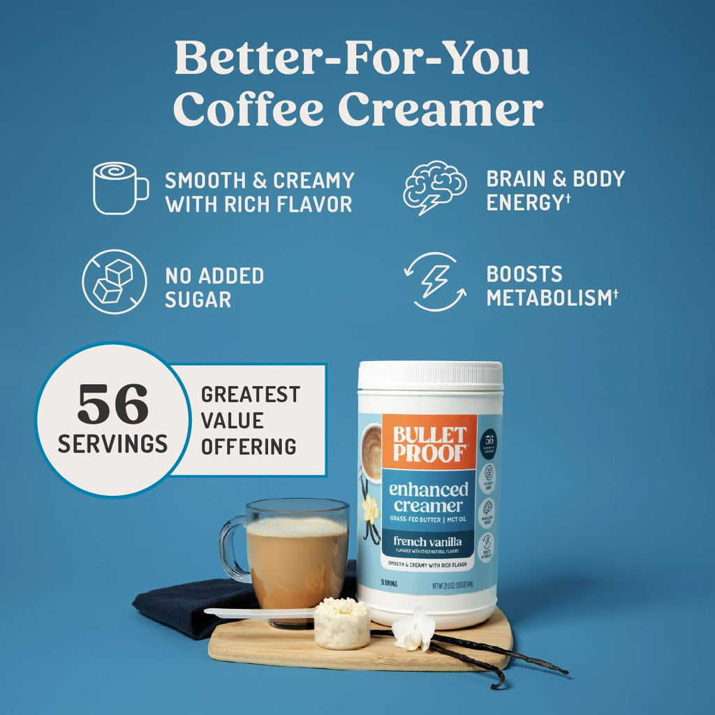 Bulletproof French Vanilla Creamer, 29.6 Ounces, Healthy Coffee Creamer with MCT Oil and Grass-Fed Butter, Value Offering, Keto