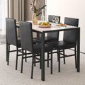 5 Piece Kitchen Dining Table and Chair Set, Dining Room Table Set with Faux Marble Table PU Leather Padded Chairs, Rectangle Dining Table Set for 4