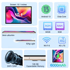 VEAT00L Tablet,10.1 inch Android 13 Tablets 2026,6GB RAM 64GB ROM 128GB Expand,Octa-Core Processor up with 5G WiFi,1280x800 IPS HD Touchscreen
