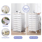 KK KINGRACK Storage Rolling Drawer Cart, Drawer Organizer with 8 Drawers and Wooden Tabletop, Metal & Plastic, White