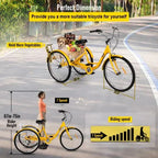 Adult 26-Inch 7-Speed Cruiser Tricycle With Front Basket And Comfort Saddle - Yellow