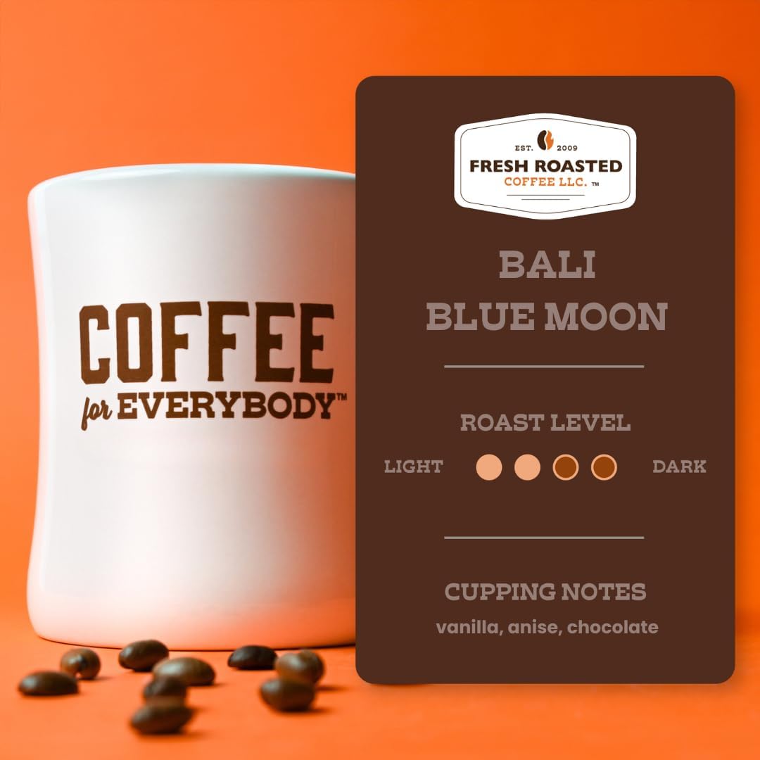 Fresh Roasted Coffee, Organic Bali Blue Moon Whole Bean Coffee, Medium Roast, USDA Organic, Kosher, 5 lb (80 oz)