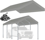 Rutile 10 x 20 FT Carport Replacement Cover, Heavy Duty Car Tarp Canopy Tent Replacement Top w/Ball Bungees Gray (Only Top Cover, Frame is not