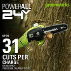 Greenworks 24V 8" Polesaw, 2.0Ah Battery and Charger Included