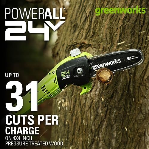 Greenworks 24V 8" Polesaw, 2.0Ah Battery and Charger Included