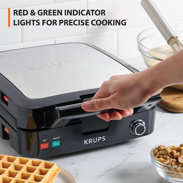 KRUPS 4-Slice Belgian Waffle Maker Nonstick Removable Plates