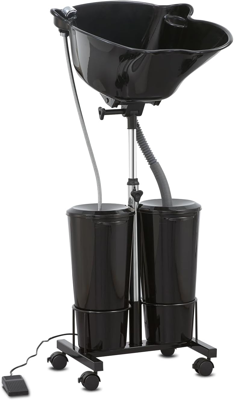 Portable Shampoo Bowl with Electric Pump (Pack of 1) | Adjustable Basin Height, Dual-Bucket Design with Drain Hoses | Home & Barber Use