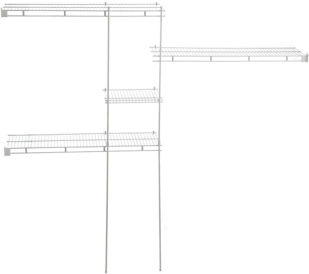 ClosetMaid Wire Closet Organizer System, Adjustable from 5 to 8 Ft., with Shelves, Hardware, Durable Steel, Fixed Mount Installation, White