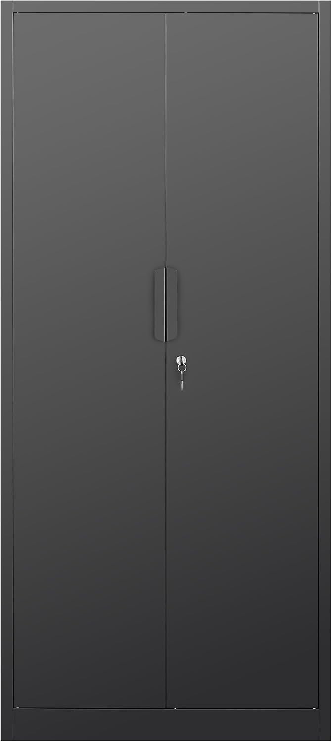 Metal Garage Storage Cabinet with Lock, 71" Tall Steel Storage Locker with 4 Adjustable Shelves, Heavy Duty Metal Cabinet for Garage, Office, Home