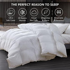 Luxurious King/California King Size Goose Down Fiber Waterfowl Feather Fiber Comforter Duvet, 100% Cotton Cover, 58 oz. Fill Weight, Baffle Box