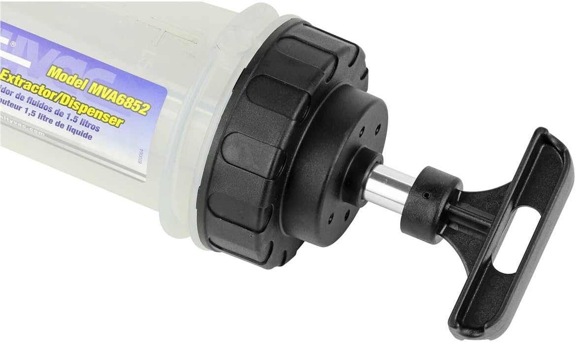 Mityvac MVA6852 1.5 Liter Fluid Evacuator Extractor and Dispensing Syringe, Twist-valve, Dual-seal Piston, MVA7218 Rubber ATF Adapter, For Master