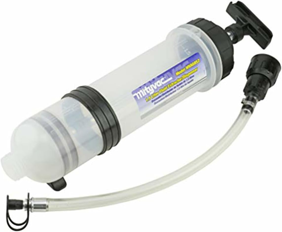 Mityvac MVA6852 1.5 Liter Fluid Evacuator Extractor and Dispensing Syringe, Twist-valve, Dual-seal Piston, MVA7218 Rubber ATF Adapter, For Master