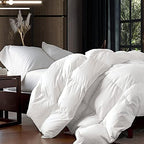 Luxurious King/California King Size Goose Down Fiber Waterfowl Feather Fiber Comforter Duvet, 100% Cotton Cover, 58 oz. Fill Weight, Baffle Box