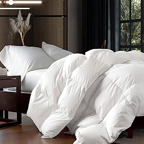 Luxurious King/California King Size Goose Down Fiber Waterfowl Feather Fiber Comforter Duvet, 100% Cotton Cover, 58 oz. Fill Weight, Baffle Box