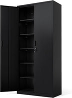 VINGLI Metal Garage Storage Cabinet with 2 Doors and 5 Adjustable Shelves, 71" Tall Steel Lockable File Cabinet, Locking Tool Cabinets for Home