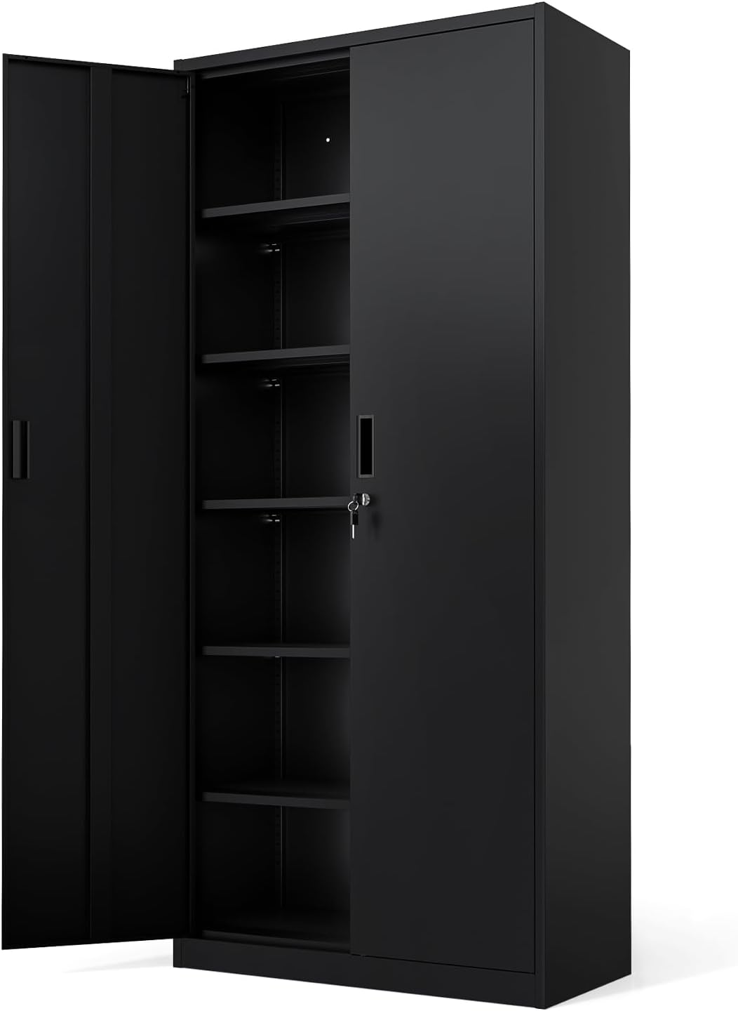 VINGLI Metal Garage Storage Cabinet with 2 Doors and 5 Adjustable Shelves, 71" Tall Steel Lockable File Cabinet, Locking Tool Cabinets for Home